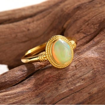 S925 Sterling Silver Ring For Women Set With Natural Opal Gemstones